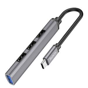 HUB Type-C Hoco HB26 (4 в 1) (USB3.0+USB2.0*3) Сірий