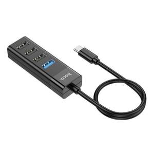 Адаптер перехідник Hoco Type-C Hub 4-in-1 converter HB25 USB3.0+3*USB2.0 Type-C ХАБ USB Чорний