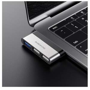 USB-хаб Borofone DH1 Type-C to USB 3.0/2USB Adapter перехідник Сталевий