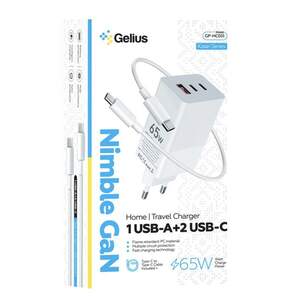 Мережевий зарядний пристрій Gelius Nimble GaN 65W GP-HC051 + кабель Type-C/Type-C White