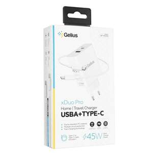 Мережевий зарядний пристрій Gelius X-Duo PRO 45W GP-HC053 + кабель Type-C/Type-C White