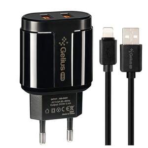 Мережевий зарядний пристрій Gelius Avangard GP-HC06 2USB 2.4A 12W + кабель Lightning Black